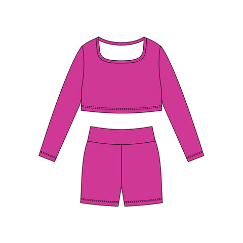 Preorder 11.24 MOQ 5 pcs GLS0047 Solid Color Purple Square Collar Yoga Girls Set