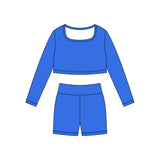 Preorder 11.24 MOQ 5 pcs GLS0048 Solid Color Blue Square Collar Yoga Girls Set