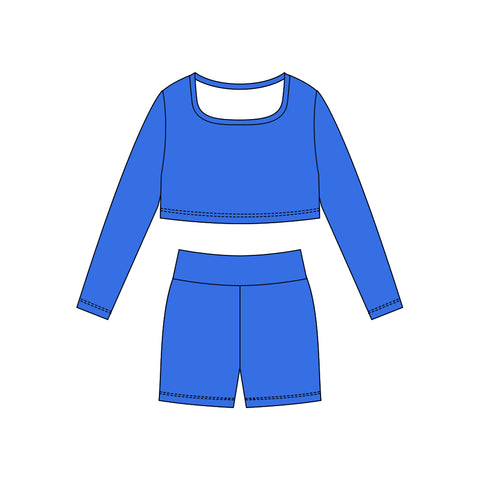 Preorder 11.24 MOQ 5 pcs GLS0048 Solid Color Blue Square Collar Yoga Girls Set