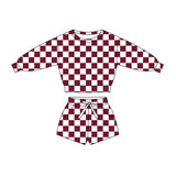 Preorder Samples GLS0053 Claret Plaid Girls Shorts Set
