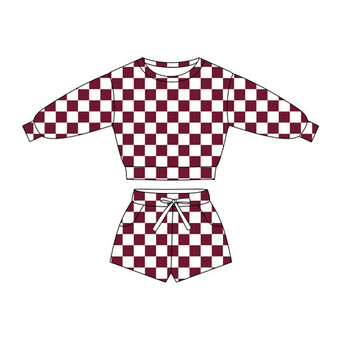 Preorder 12.01 MOQ 5 pcs GLS0053 Claret Plaid Girls Shorts Set