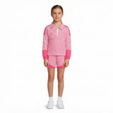 GLS0106 Solid Color Stripe Rose Red Pullover Yoga Girls Shorts Set