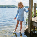 GLS0107 Solid Color Stripe Sky Blue Pullover Yoga Girls Shorts Set