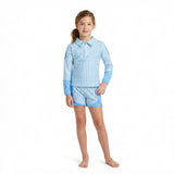 GLS0107 Solid Color Stripe Sky Blue Pullover Yoga Girls Shorts Set