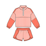 Preorder MOQ 5 pcs GLS0108 Solid Color Stripe Orange Pullover Yoga Girls Shorts Set