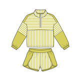 Preorder MOQ 5 pcs GLS0113 Solid Color Stripe Yellow Pullover Yoga Girls Shorts Set