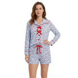 GLS0116 Christmas Candy Canes Bows Adult Women's Shorts Set