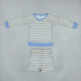 GLS0125 Blue Stripe Yoga Girls Shorts Set