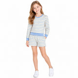 GLS0125 Blue Stripe Yoga Girls Shorts Set