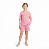 GLS0126 Solid Color Stripe Pink Yoga Girls Shorts Set