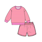 Preorder MOQ 5 pcs Each Colorful Stripe Adult Women's Shorts Set