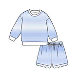 Preorder MOQ 5 pcs Each Colorful Stripe Scallop Edge Adult Women's Shorts Set