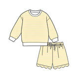 Preorder MOQ 5 pcs Each Colorful Stripe Scallop Edge Adult Women's Shorts Set