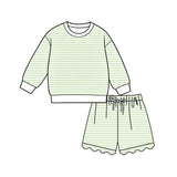 Preorder MOQ 5 pcs Each Colorful Stripe Scallop Edge Adult Women's Shorts Set