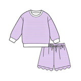 Preorder MOQ 5 pcs Each Colorful Stripe Scallop Edge Adult Women's Shorts Set