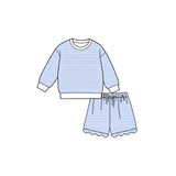 Preorder MOQ 5 pcs Each Style Colorful Stripe Scallop Edge Girls Shorts Set