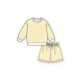 Preorder MOQ 5 pcs Each Style Colorful Stripe Scallop Edge Girls Shorts Set