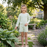 GLS0154 Light Green Stripe Scallop Edge Yoga Girls Shorts Set