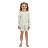 GLS0154 Light Green Stripe Scallop Edge Yoga Girls Shorts Set