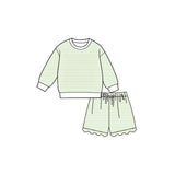 Preorder MOQ 5 pcs Each Style Colorful Stripe Scallop Edge Girls Shorts Set