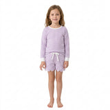 GLS0155 Purple Stripe Scallop Edge Yoga Girls Shorts Set