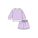 Preorder MOQ 5 pcs Each Style Colorful Stripe Scallop Edge Girls Shorts Set