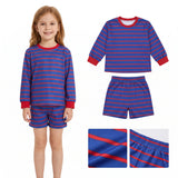 GLS0157 Blue Red Color Stripe Yoga Girls Shorts Set