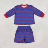 GLS0157 Blue Red Color Stripe Yoga Girls Shorts Set
