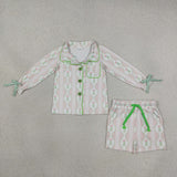 GLS0171 Christmas Trees Bows Green Girls Shorts Pajamas Set