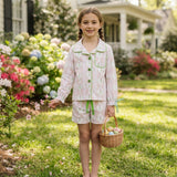 GLS0171 Christmas Trees Bows Green Girls Shorts Pajamas Set