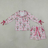 GLS0173 Christmas Pink Bows Girls Shorts Pajamas Set
