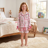 GLS0173 Christmas Pink Bows Girls Shorts Pajamas Set