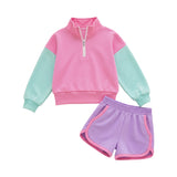 Preorder MOQ 5 pcs GLS0193 Solid Color Pink Pullover Girls Shorts Set