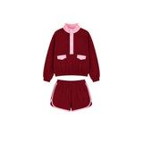Preorder MOQ 5 Pcs Each Style Solid Color Buttons Girls Shorts Set