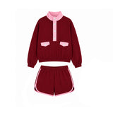 Preorder MOQ 5 pcs Each Solid Color Buttons Adult Women's Shorts Set