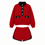 Preorder MOQ 5 pcs Each Solid Color Buttons Adult Women's Shorts Set