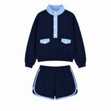 Preorder MOQ 5 pcs Each Solid Color Buttons Adult Women's Shorts Set