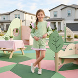 GLS0220 Solid Color Stripe Ruffles Light Green Girls Shorts Set