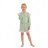 GLS0220 Solid Color Stripe Ruffles Light Green Girls Shorts Set