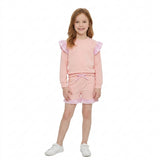 GLS0222 Solid Color Stripe Ruffles Pink Girls Shorts Set