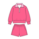 Preorder MOQ 5 pcs Each Style Solid Color Cotton Plaid Girls Shorts Set-2026.8.28
