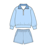 Preorder MOQ 5 pcs Each Style Solid Color Cotton Plaid Girls Shorts Set-2026.8.28