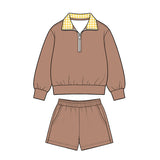 Preorder MOQ 5 pcs Each Style Solid Color Cotton Plaid Girls Shorts Set-2026.8.28