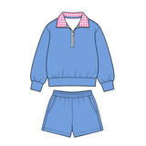 Preorder MOQ 5 pcs Each Style Solid Color Cotton Plaid Girls Shorts Set-2026.8.28