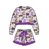 Preorder MOQ 5 pcs Each Style Mardi Gras Ruffles Girls Shorts Set Kids Matching Clothes
