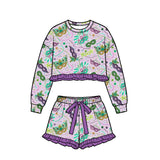 Preorder MOQ 5 pcs Each Style Mardi Gras Ruffles Girls Shorts Set Kids Matching Clothes