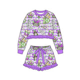 Preorder MOQ 5 pcs Each Style Mardi Gras Ruffles Girls Shorts Set Kids Matching Clothes
