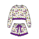 Preorder MOQ 5 pcs Each Style Mardi Gras Ruffles Girls Shorts Set Kids Matching Clothes