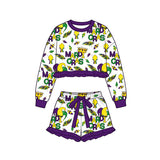 Preorder MOQ 5 pcs Each Style Mardi Gras Ruffles Girls Shorts Set Kids Matching Clothes