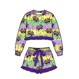 Preorder MOQ 5 pcs Each Style Mardi Gras Ruffles Girls Shorts Set Kids Matching Clothes